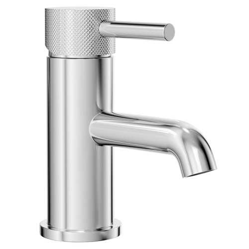 Colore Round Polished Chrome Mono Basin Mixer with Fully Knurled Tap Head Left Hand View