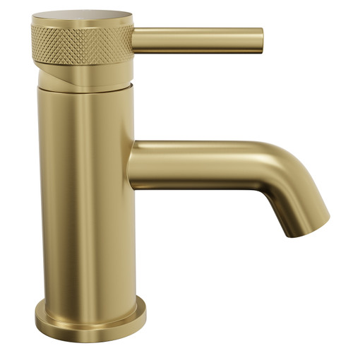 Colore Round Brushed Brass Mini Mono Basin Mixer with Half Knurled Tap Head Side View