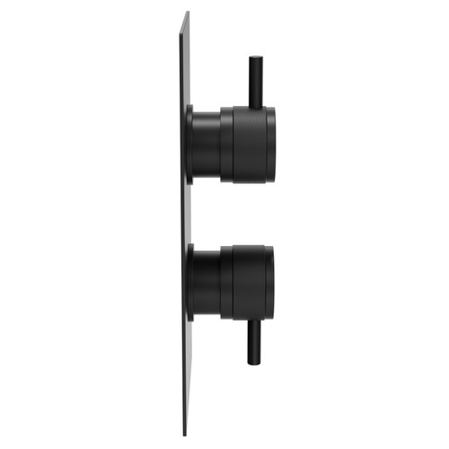 Colore Round Matt Black Concealed Twin Thermostatic Shower Valve with Half Knurled Control Handles - 1 Outlet Side View