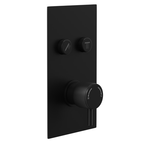 Colore Round Matt Black Concealed Push Button Shower Valve with Fully Knurled Control Handle - 2 Outlet Left Hand View