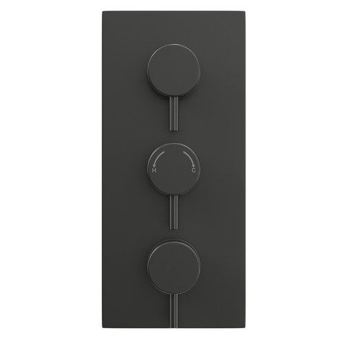 Colore Round Gunmetal Grey Concealed Triple Thermostatic Shower Valve with Diverter and Half Knurled Control Handles - 3 Outlet Front View