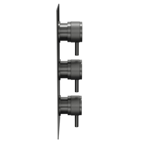 Colore Round Gunmetal Grey Concealed Triple Thermostatic Shower Valve with Diverter and Half Knurled Control Handles - 3 Outlet Side View