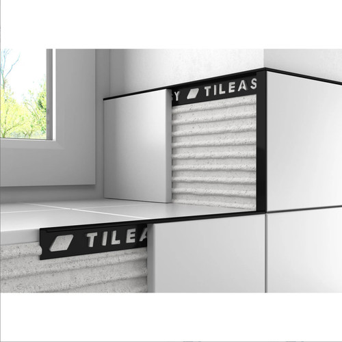 Tileasy Matt Black 10mm Square Edge Metal Tile Trim - MBAT10