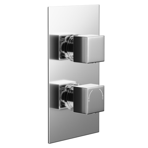 Cubix Polished Chrome Concealed Twin Thermostatic Shower Valve with Diverter - 2 Outlets Left Hand View