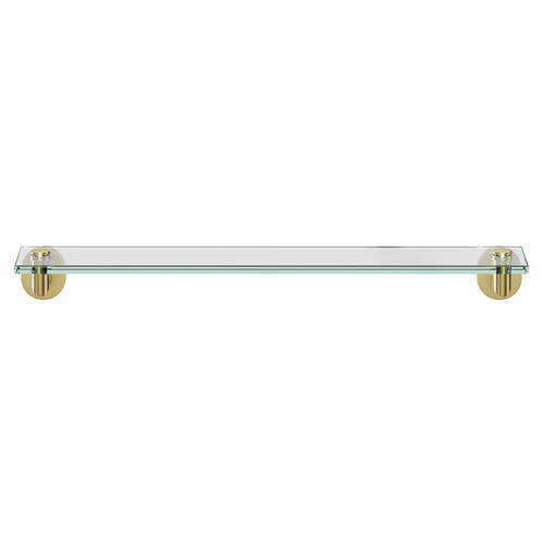 Colore Orbit Brushed Brass and Glass 600mm Wall Mounted Vanity Shelf Front View