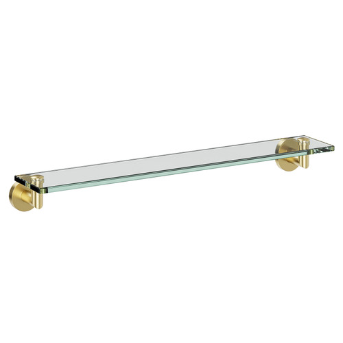Colore Orbit Brushed Brass and Glass 600mm Wall Mounted Vanity Shelf Left Hand View