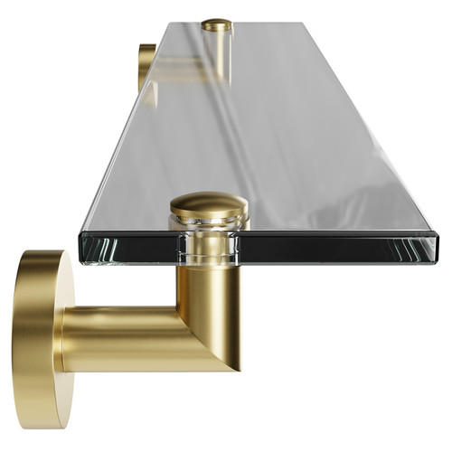 Colore Orbit Brushed Brass and Glass 600mm Wall Mounted Vanity Shelf Side View