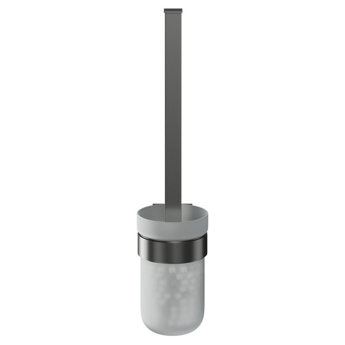 Colore Vector Gunmetal Grey and Frosted Glass Wall Mounted Toilet Brush and Holder Front View