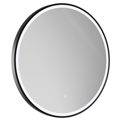 Colore Ozark Matt Black 600mm Round Illuminated Dimmable LED Mirror with Demister and Touch Sensor Left Hand View