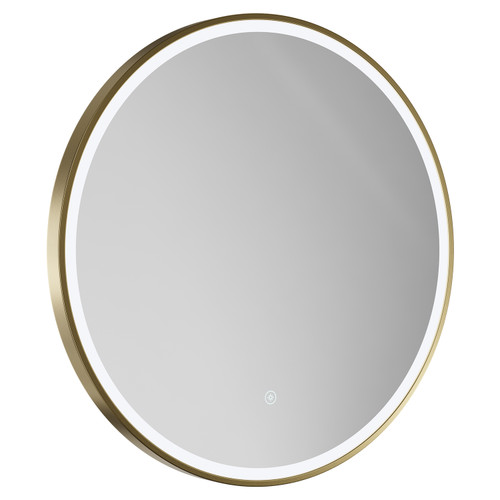 Colore Ozark Brushed Brass 600mm Round Illuminated Dimmable LED Mirror with Demister and Touch Sensor Left Hand View