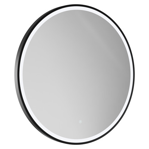 Colore Ozark Matt Black 800mm Round Illuminated Dimmable LED Mirror with Demister and Touch Sensor Left Hand View