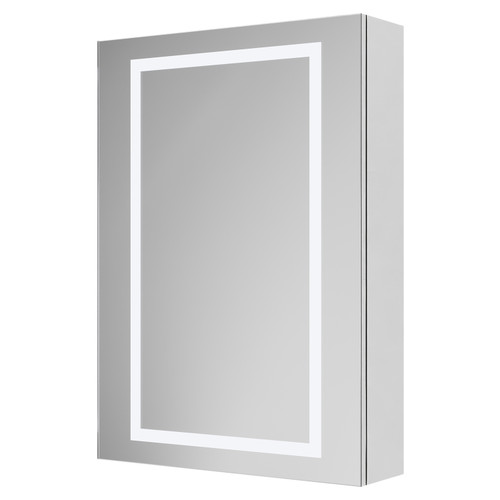 Quail 500mm x 700mm Single Door Illuminated LED Mirrored Cabinet with Demister and Infrared Sensor and Shaver Socket Right Hand View