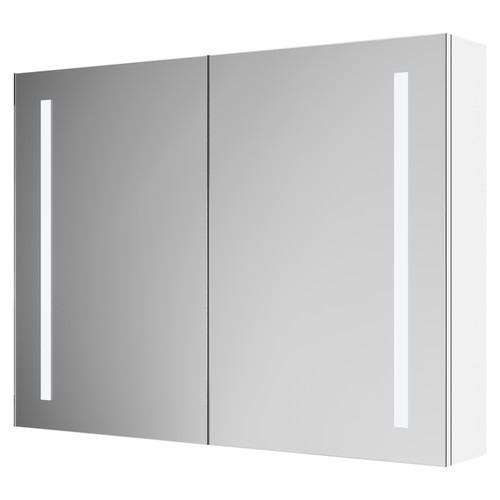 Quaker 800mm x 600mm 2 Door Illuminated LED Mirrored Cabinet with Demister and Infrared Sensor and Shaver Socket Right Hand View
