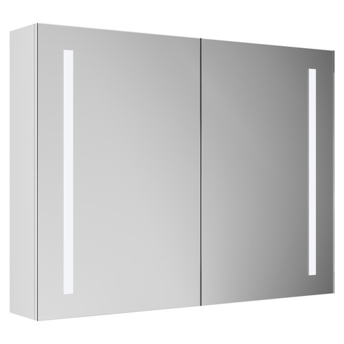 Quaker 800mm x 600mm 2 Door Illuminated LED Mirrored Cabinet with Demister and Infrared Sensor and Shaver Socket Left Hand View