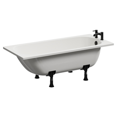 Alford 1600mm Steel Straight Single Ended Bathroom Suite including Matt Black Flush Plate Back to Wall Toilet and Metallic Slate Vanity Unit with Countertop Basin Bath