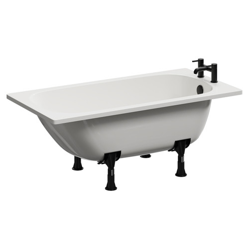 Alford 1400mm Steel Straight Single Ended Bathroom Suite including Matt Black Flush Plate Back to Wall Toilet and Metallic Slate Vanity Unit with Countertop Basin Bath