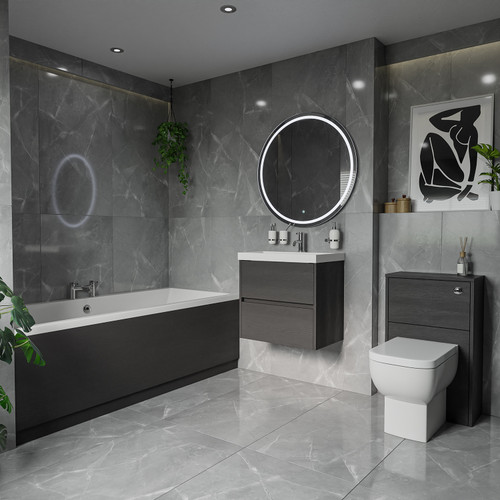 Barton 1800mm x 800mm Slim Edge Straight Double Ended Bathroom Suite including Graphite Grey Furniture Set with Slim Edge Basin Roomset