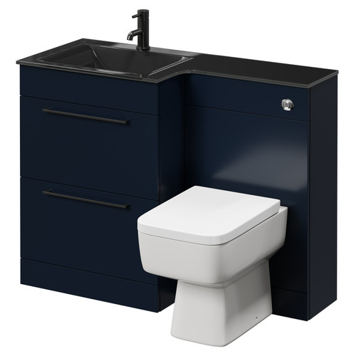 Venice Square Deep Blue 1100mm Vanity Unit Toilet Suite with Left Hand Anthracite Glass 1 Tap Hole Basin and 2 Drawers with Gunmetal Grey Handles Right Hand View