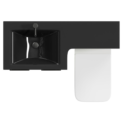 Venice Square Olive Green 1100mm Vanity Unit Toilet Suite with Left Hand Anthracite Glass 1 Tap Hole Basin and 2 Doors with Gunmetal Grey Handles Top View
