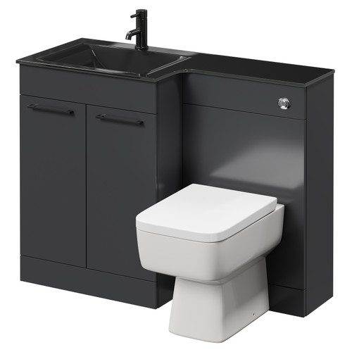 Venice Square Gloss Grey 1100mm Vanity Unit Toilet Suite with Left Hand Anthracite Glass 1 Tap Hole Basin and 2 Doors with Gunmetal Grey Handles Right Hand View
