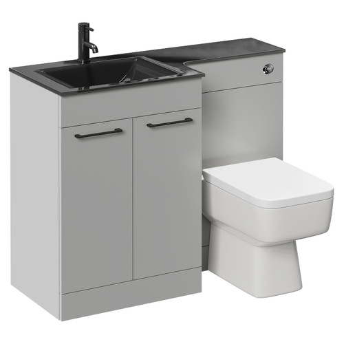 Venice Square Gloss Grey Pearl 1100mm Vanity Unit Toilet Suite with Left Hand Anthracite Glass 1 Tap Hole Basin and 2 Doors with Gunmetal Grey Handles Left Hand View
