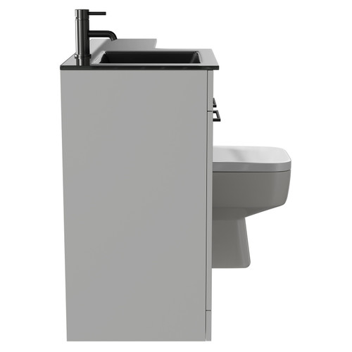 Venice Square Gloss Grey Pearl 1100mm Vanity Unit Toilet Suite with Left Hand Anthracite Glass 1 Tap Hole Basin and 2 Doors with Gunmetal Grey Handles Side View