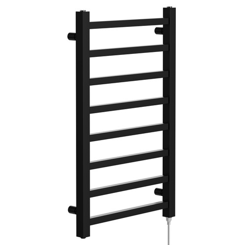 Colore Blaine Matt Black 800mm x 500mm Straight Electric Heated Towel Rail Left Hand View Colore Blaine Matt Black 800mm x 500mm Straight Electric Heated Towel Rail Left Hand View