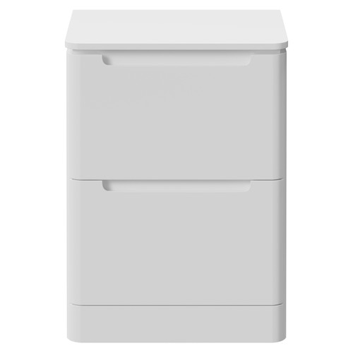 Carlo Gloss White 600mm Floor Standing Vanity Unit for Countertop Basins with 2 Handleless Drawers Front View