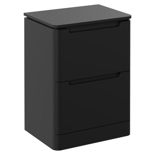 Carlo Matt Black 600mm Floor Standing Vanity Unit for Countertop Basins with 2 Handleless Drawers Left Hand View