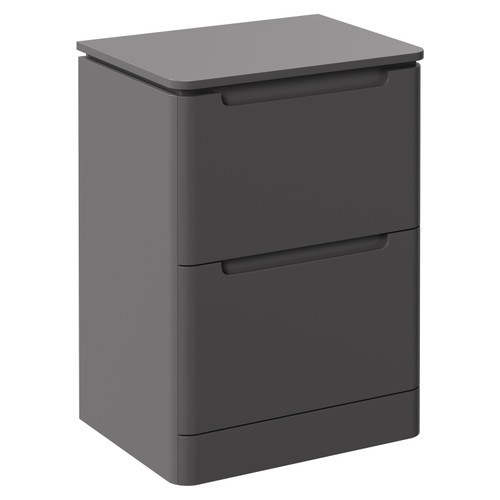 Carlo Matt Cement 600mm Floor Standing Vanity Unit for Countertop Basins with 2 Handleless Drawers Left Hand View