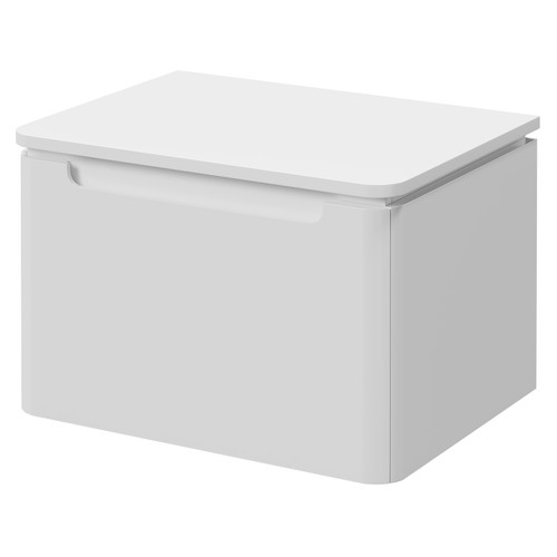 Carlo Gloss White 600mm Wall Mounted Vanity Unit for Countertop Basins with Single Handleless Drawer Right Hand View