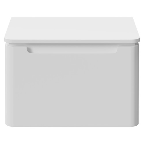 Carlo Gloss White 600mm Wall Mounted Vanity Unit for Countertop Basins with Single Handleless Drawer Front View