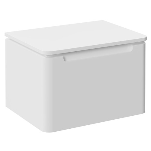 Carlo Gloss White 600mm Wall Mounted Vanity Unit for Countertop Basins with Single Handleless Drawer Left Hand View