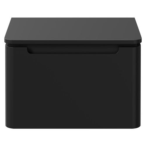Carlo Matt Black 600mm Wall Mounted Vanity Unit for Countertop Basins with Single Handleless Drawer Front View