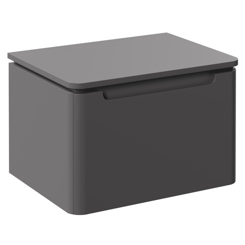 Carlo Matt Cement 600mm Wall Mounted Vanity Unit for Countertop Basins with Single Handleless Drawer Left Hand View