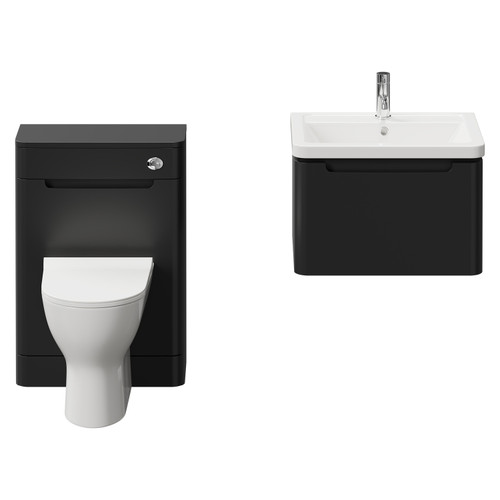 Carlo Matt Black 1150mm Wall Mounted Vanity Unit Toilet Suite with 1 Tap Hole Ceramic Basin and Single Handleless Drawer Front View