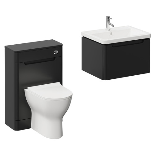 Carlo Matt Black 1150mm Wall Mounted Vanity Unit Toilet Suite with 1 Tap Hole Ceramic Basin and Single Handleless Drawer Left Hand View