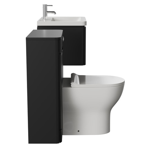 Carlo Matt Black 1150mm Wall Mounted Vanity Unit Toilet Suite with 1 Tap Hole Ceramic Basin and Single Handleless Drawer Side View