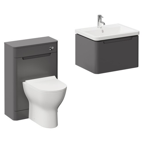 Carlo Matt Cement 1150mm Wall Mounted Vanity Unit Toilet Suite with 1 Tap Hole Ceramic Basin and Single Handleless Drawer Left Hand View