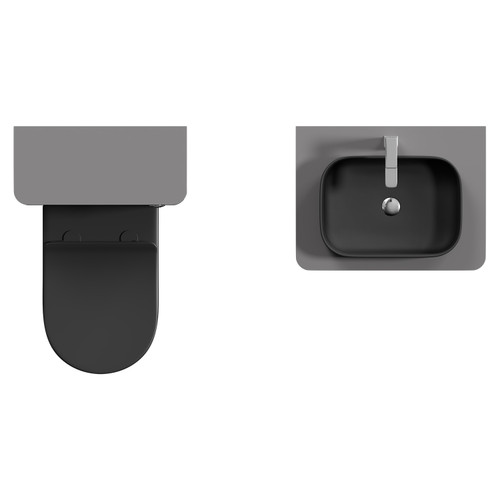 Carlo Matt Cement 1150mm Floor Standing Vanity Unit Toilet Suite with 2 Handleless Drawers including Matt Black Countertop Basin and Rimless Toilet Top View