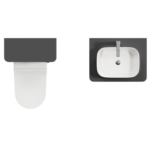 Carlo Matt Black 1150mm Floor Standing Vanity Unit Toilet Suite with 2 Handleless Doors including Gloss White Countertop Basin and Rimless Toilet Top View