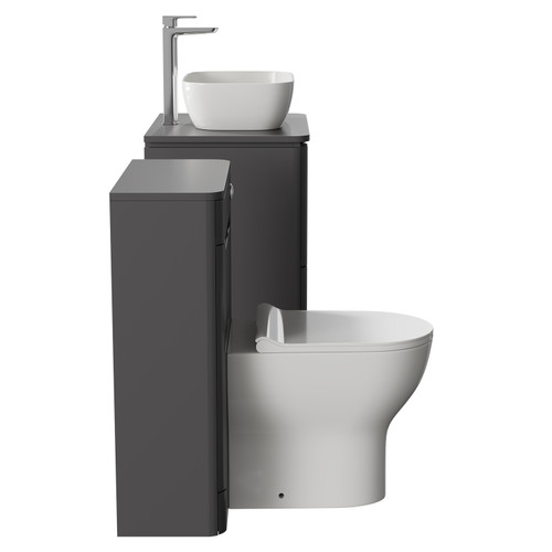 Carlo Matt Cement 1150mm Floor Standing Vanity Unit Toilet Suite with 2 Handleless Drawers including Gloss White Countertop Basin and Rimless Toilet Side View