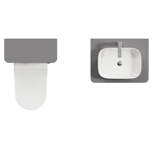 Carlo Matt Cement 1150mm Floor Standing Vanity Unit Toilet Suite with 2 Handleless Drawers including Gloss White Countertop Basin and Rimless Toilet Top View