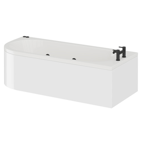 Arc 1700mm x 750mm 6 Jet Matt Black V-Tec Right Hand Curved Whirlpool Shower Bath with White Acrylic Front Bath Panel Right Hand View