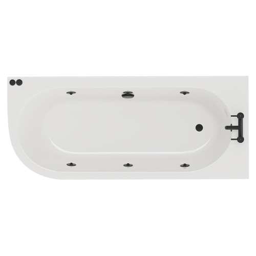 Arc 1700mm x 750mm 6 Jet Matt Black V-Tec Right Hand Curved Whirlpool Shower Bath with White Acrylic Front Bath Panel Top View