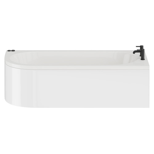 Arc 1700mm x 750mm 6 Jet Matt Black V-Tec Right Hand Curved Whirlpool Shower Bath with White Acrylic Front Bath Panel Front View