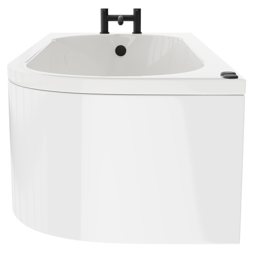 Arc 1700mm x 750mm 6 Jet Matt Black V-Tec Left Hand Curved Whirlpool Shower Bath with White Acrylic Front Bath Panel Side View