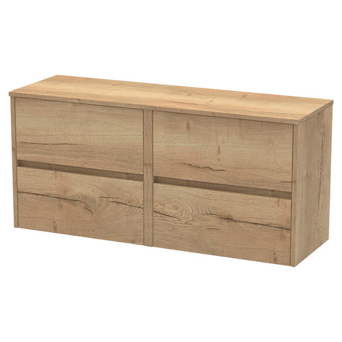 Hudson Reed Havana Autumn Oak 1200mm Wall Hung 4 Drawer Vanity Unit and Worktop - HAV804W2 Main Image