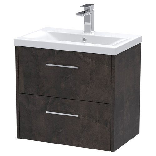 Hudson Reed Juno Metallic Slate 600mm Wall Hung 2 Drawer Vanity Unit with 40mm Profile Basin - JNU2624A Main Image