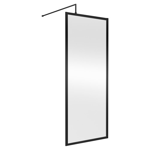 Nuie 800mm x 1850mm Full Outer Frame Wetroom Screen with Matt Black Support Bar - WRFBP1880 Main Image